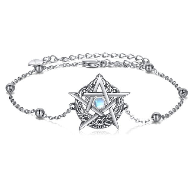 Sterling Silver Circular Shaped Moonstone Pentagram Pendant Bracelet-2