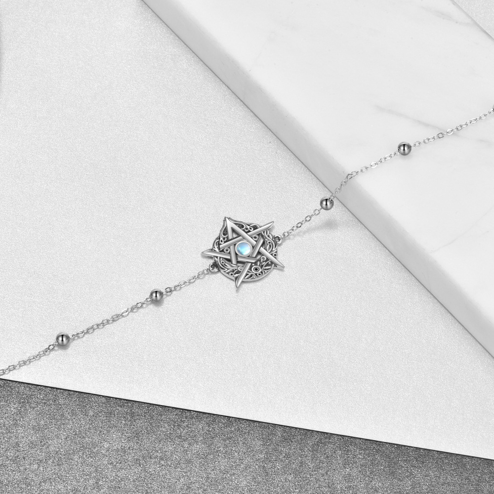 Sterling Silver Circular Shaped Moonstone Pentagram Charm Bracelet-4