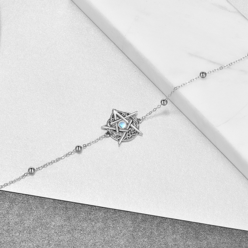 Sterling Silver Circular Shaped Moonstone Pentagram Charm Bracelet-4