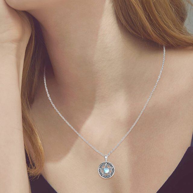 Collier en argent sterling avec pendentif pentagramme en pierre de lune de forme circulair-2