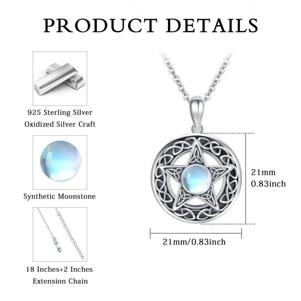 Collana con ciondolo a pentagramma in pietra lunare a forma di cerchio in argento sterling-6