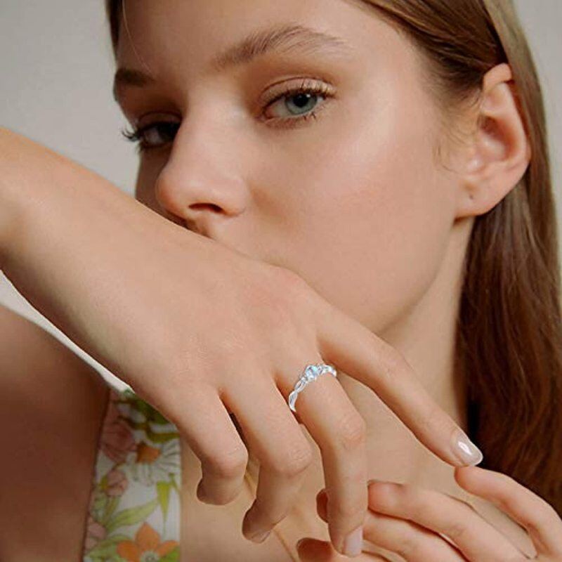 Sterling Silver Round Shaped Moonstone Personalized Engraving & Infinity Symbol Ring-3