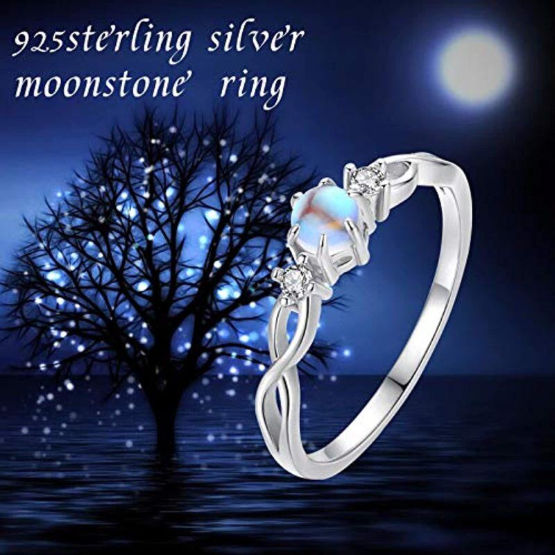 Sterling Silver Round Shaped Moonstone Personalized Engraving & Infinity Symbol Ring-5