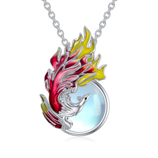 Sterling Silver Circular Shaped Moonstone Phoenix Pendant Necklace-3