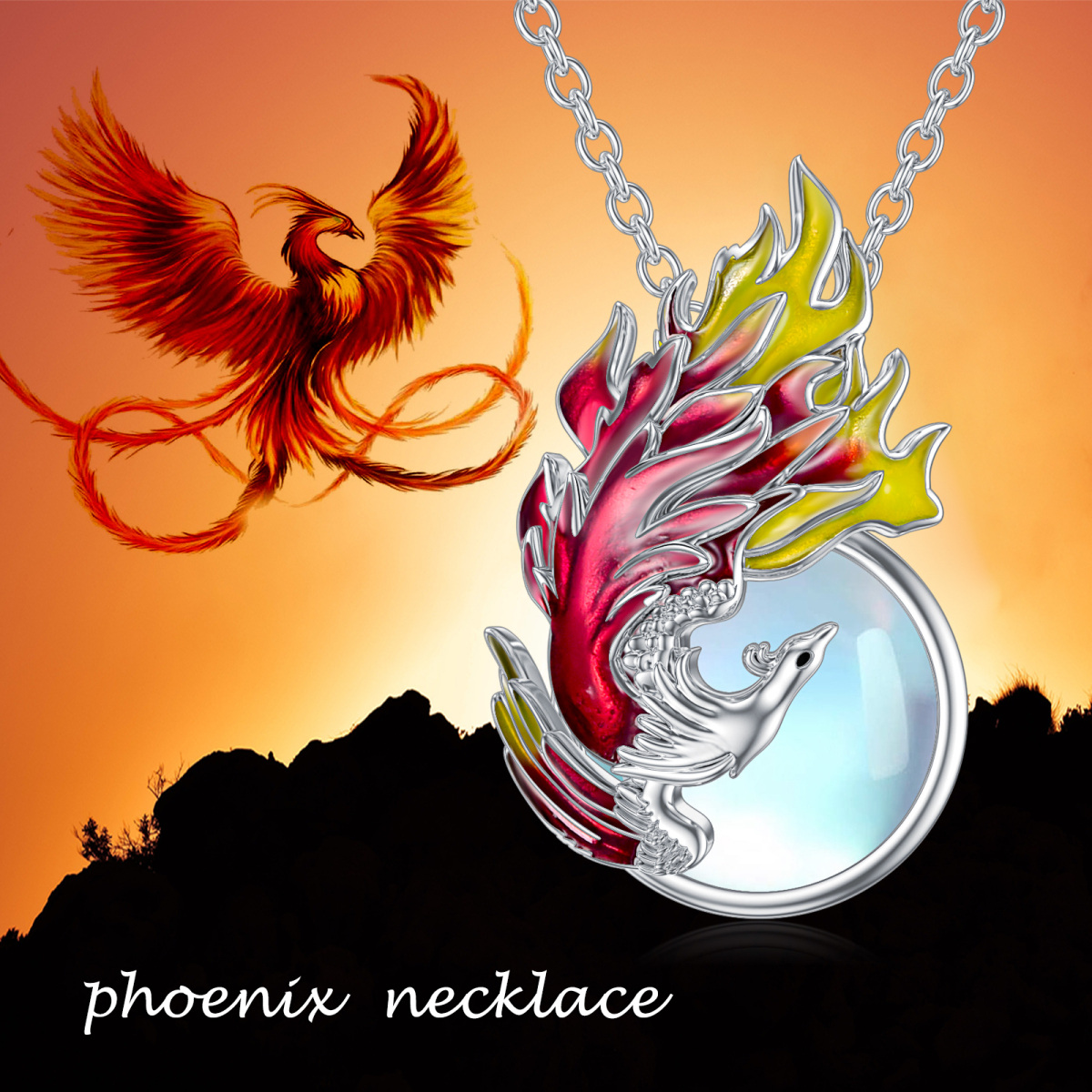 Collana con ciondolo Phoenix in argento sterling a forma di circolare di pietra lunare-6