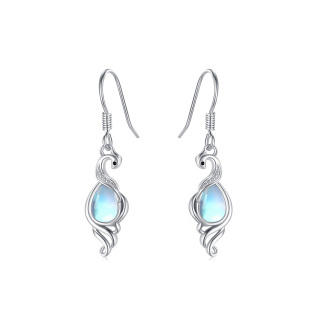 Sterling Silver Circular Shaped Moonstone Phoenix Stud Earrings-2