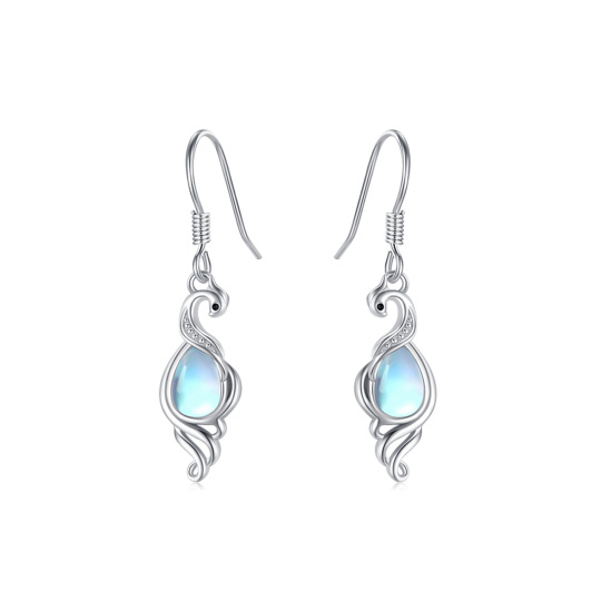 Boucles d'oreilles en argent sterling avec Phoenix en pierre de lune de forme circulaire