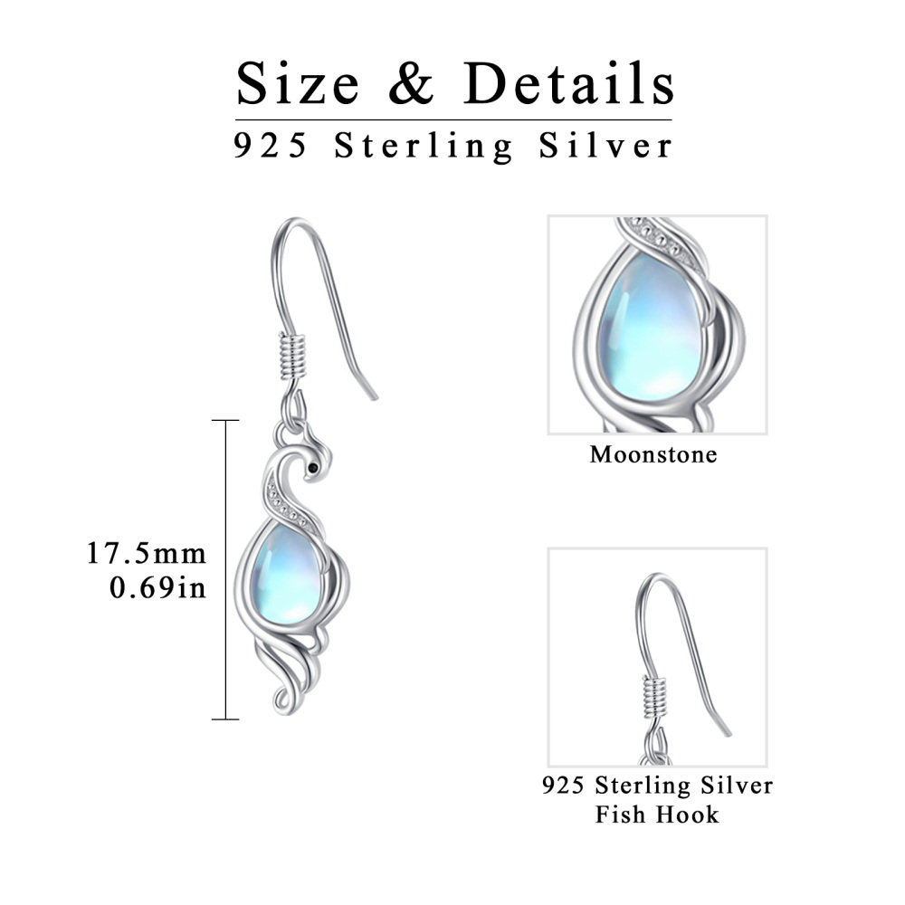 Pendientes de plata de ley con forma circular de piedra de luna Fénix-4
