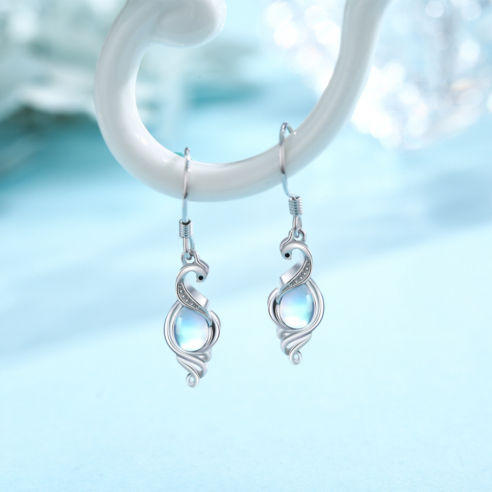 Pendientes de plata de ley con forma circular de piedra de luna Fénix-5