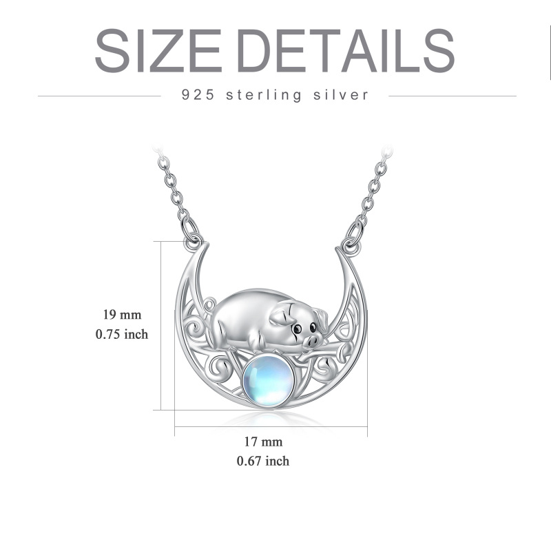Sterling Silver Circular Shaped Moonstone Pig & Moon Pendant Necklace-5