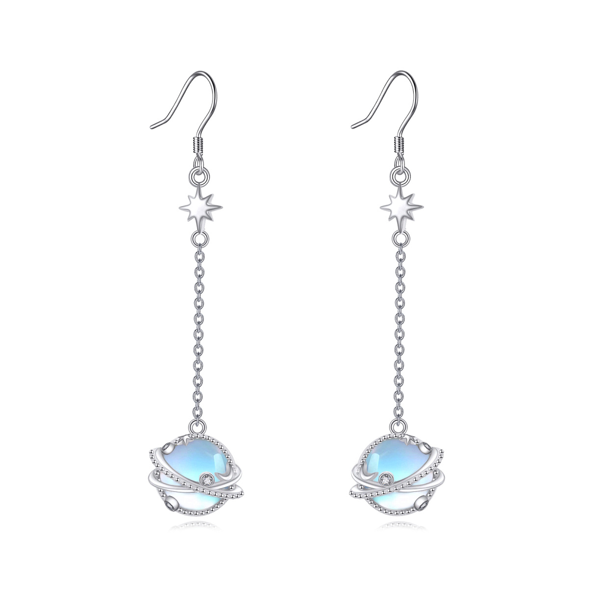 Boucles d'oreilles en argent sterling de forme circulaire en pierre de lune (Moonstone Pla-1