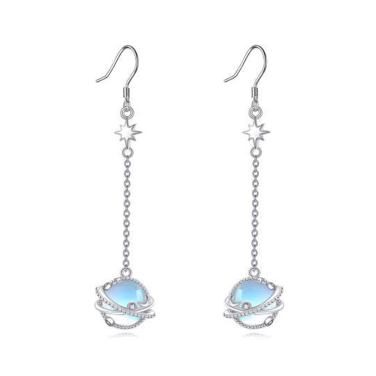 Boucles d'oreilles en argent sterling de forme circulaire en pierre de lune (Moonstone Pla