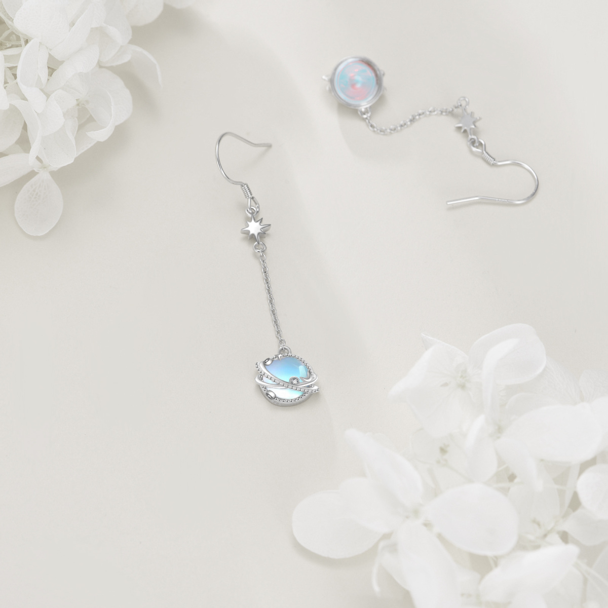 Boucles d'oreilles en argent sterling de forme circulaire en pierre de lune (Moonstone Pla-3