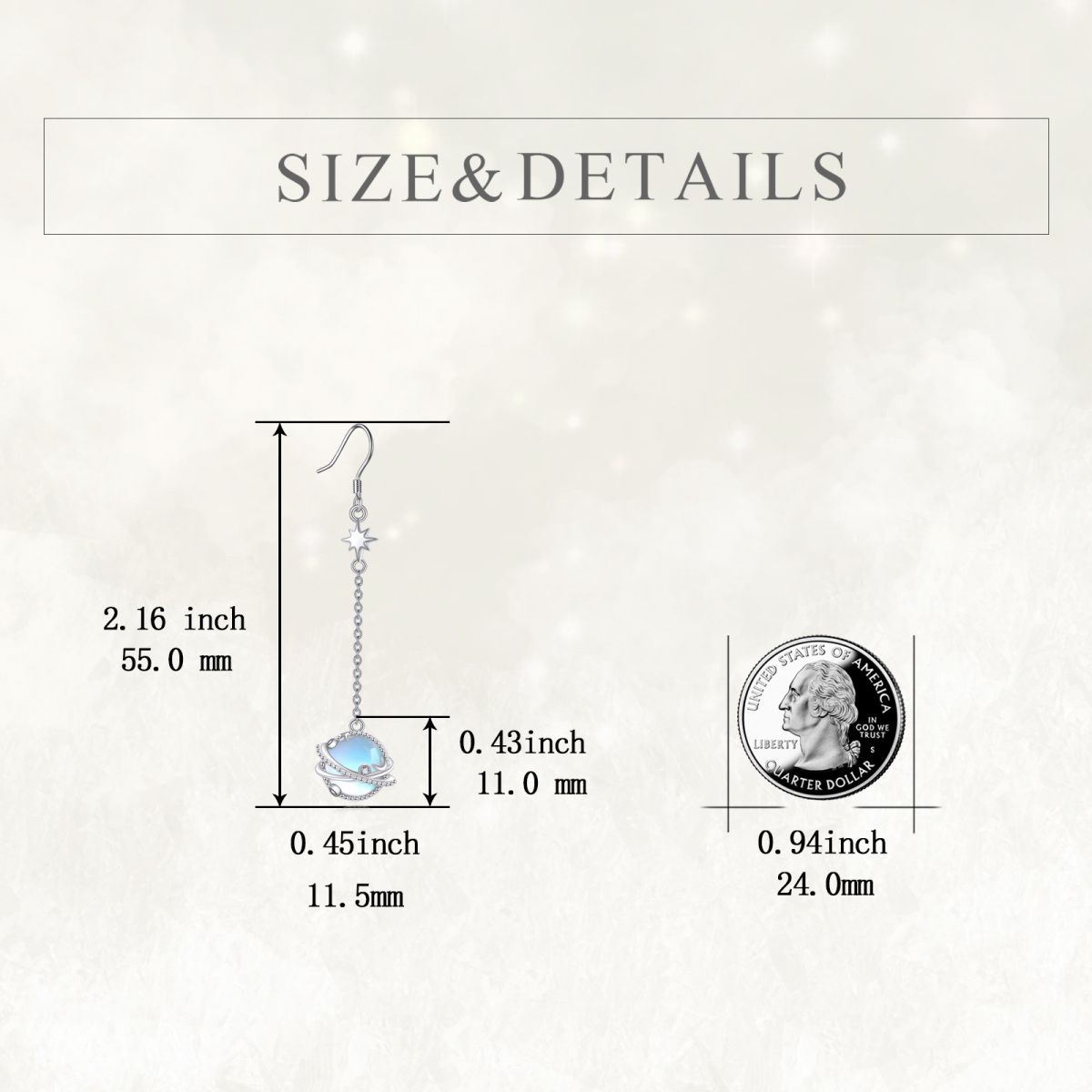 Pendientes de plata de ley con forma circular de planeta de piedra de luna-5