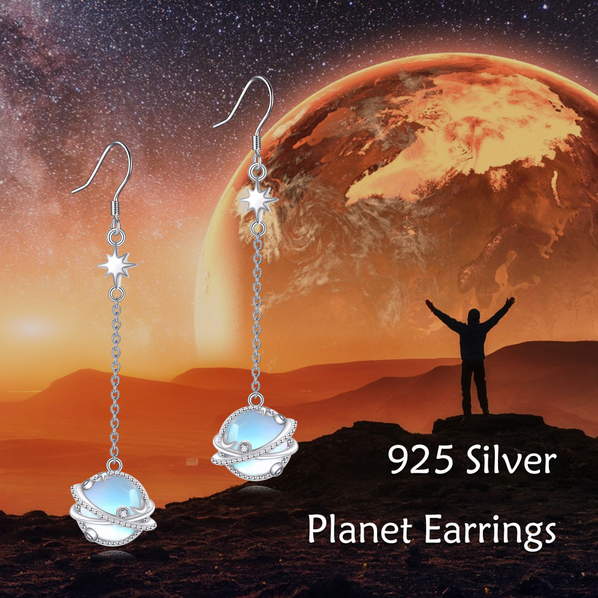 Boucles d'oreilles en argent sterling de forme circulaire en pierre de lune (Moonstone Pla-6