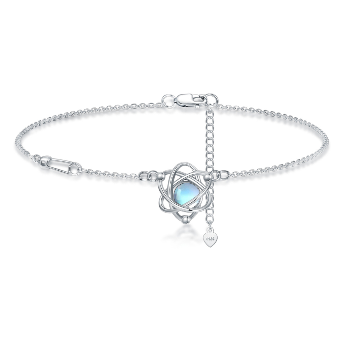 Bracelet de cheville en argent sterling en forme circulaire de pierre de lune (Moonstone P-1