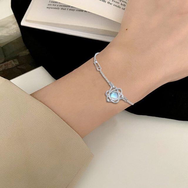 Cavigliera a strato singolo con pianeta in pietra di luna a forma circolare in argento sterling-2