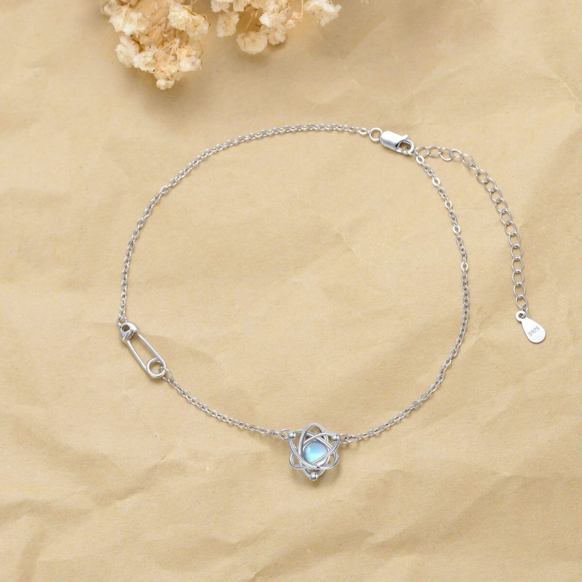 Bracelet de cheville en argent sterling en forme circulaire de pierre de lune (Moonstone P-3