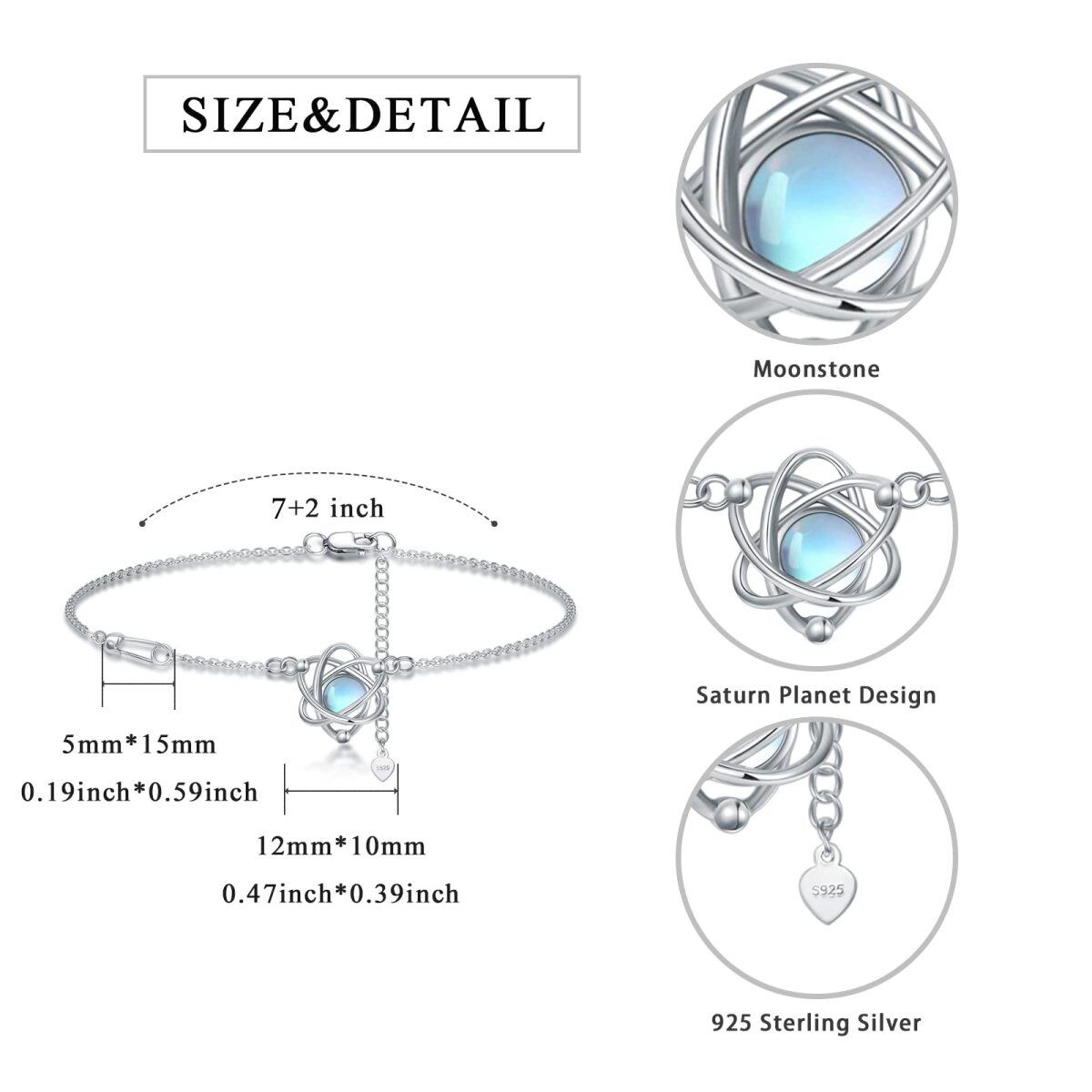 Sterling Silver Circular Shaped Moonstone Planet Single Layer Anklet-5