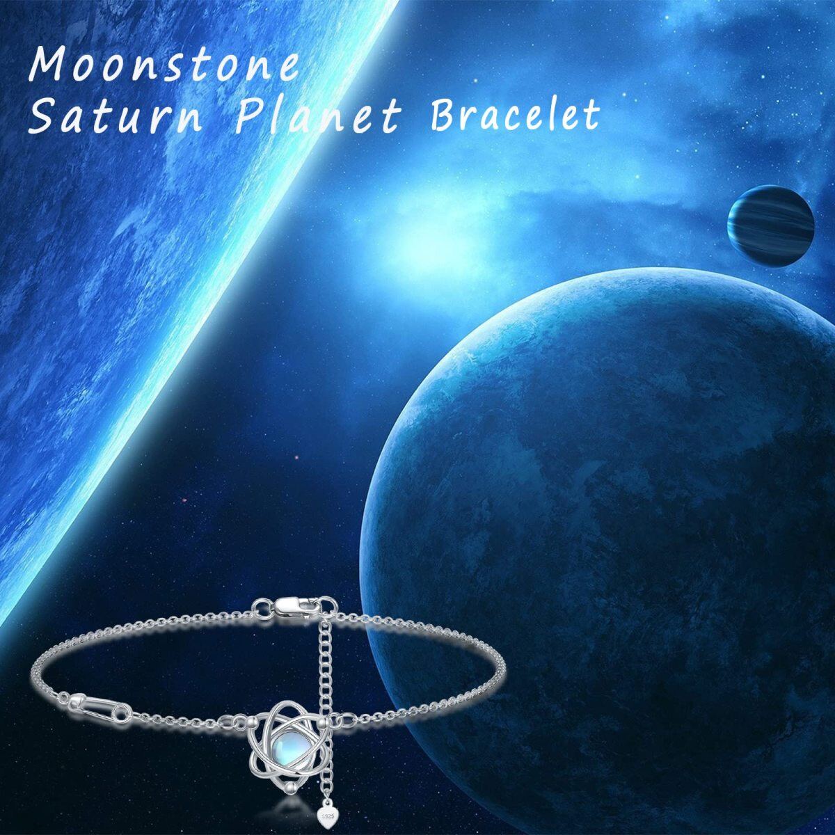 Sterling Silver Circular Shaped Moonstone Planet Single Layer Anklet-6