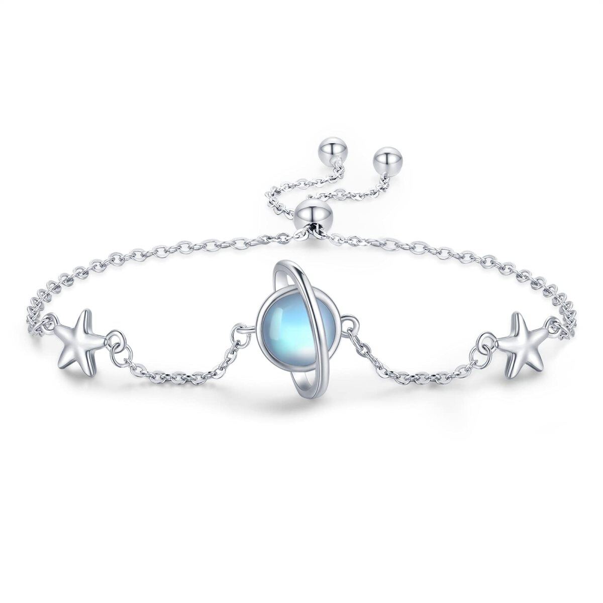 Sterling Silber kreisförmig Mondstein Planet & Star Anhänger Armband-1