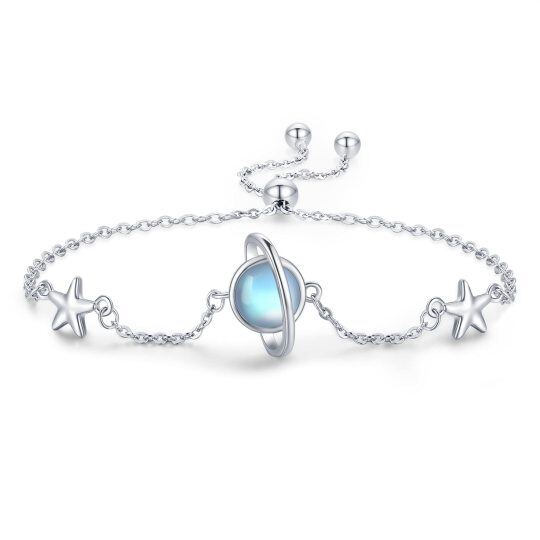 Sterling Silber kreisförmig Mondstein Planet & Star Anhänger Armband