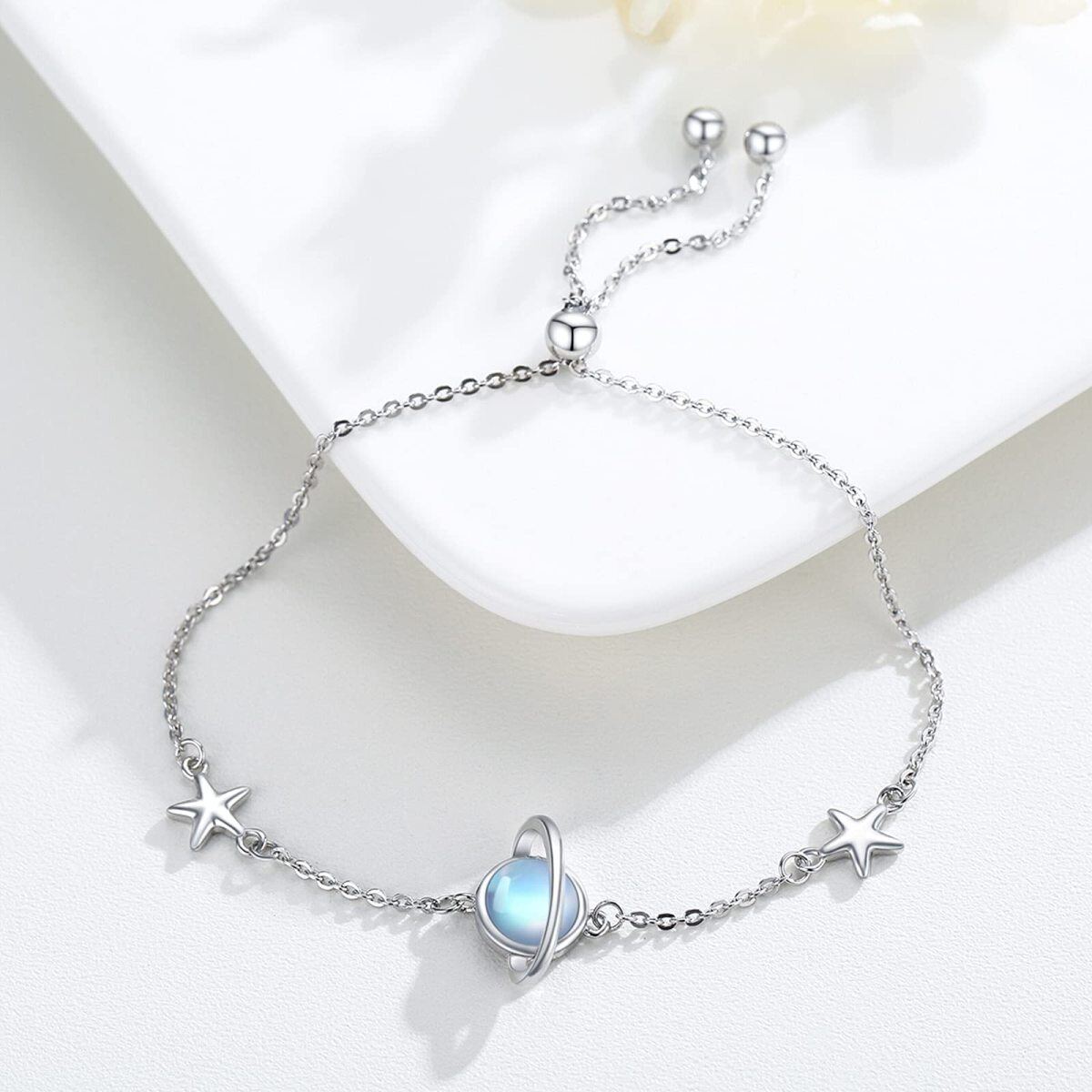 Pulsera colgante de plata de ley con forma circular de piedra lunar Planeta y Estrella-4