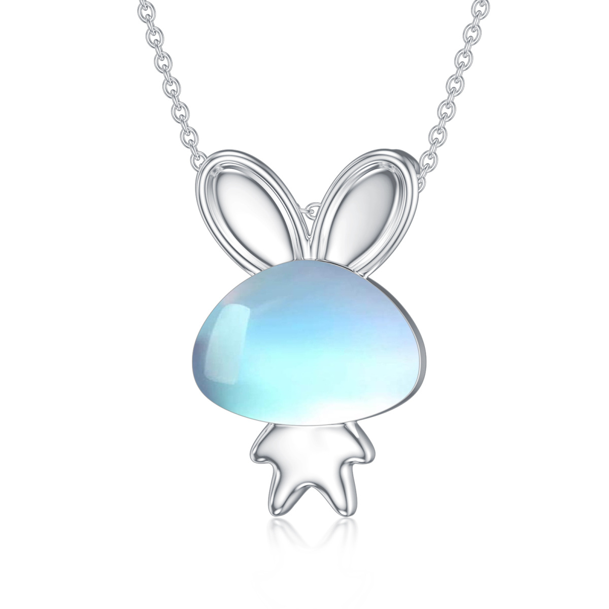 Collier en argent sterling avec pendentif lapin en pierre de lune de forme circulaire-1