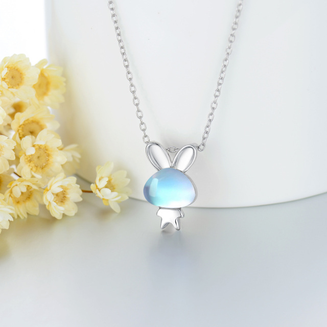 Sterling Silver Circular Shaped Moonstone Rabbit Pendant Necklace-4