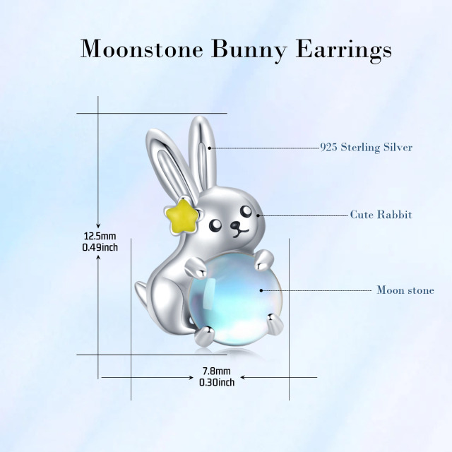 Sterling Silver Circular Shaped Moonstone Rabbit Stud Earrings-3