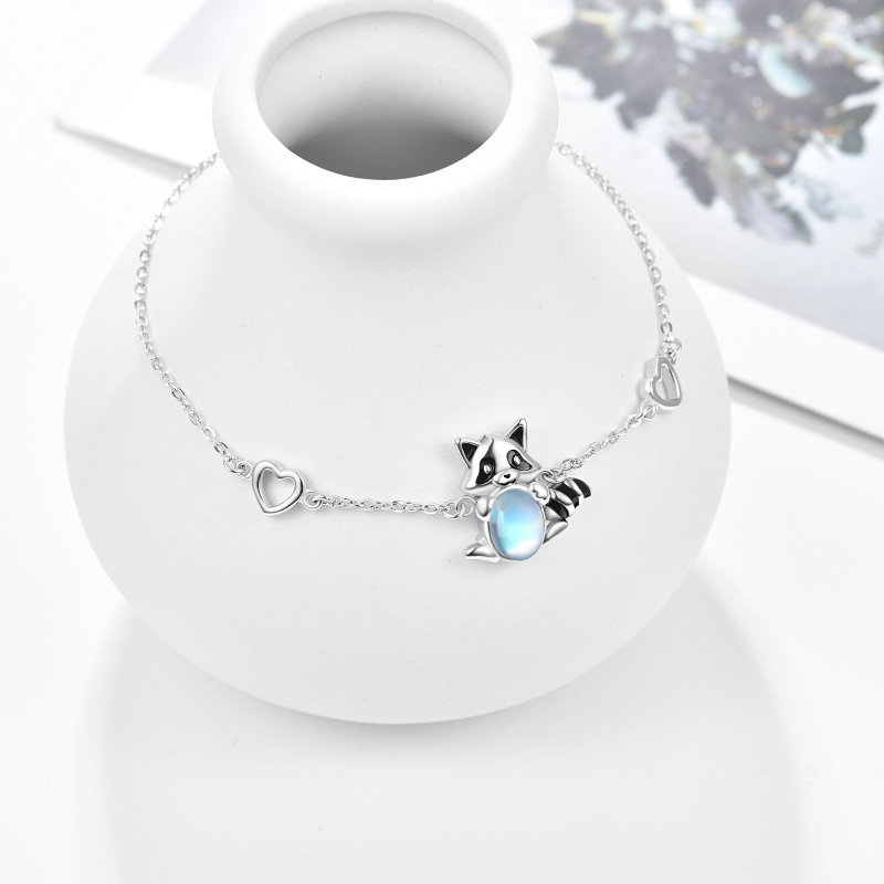 Sterling Silver Circular Shaped Moonstone Raccoon Charm Bracelet-4