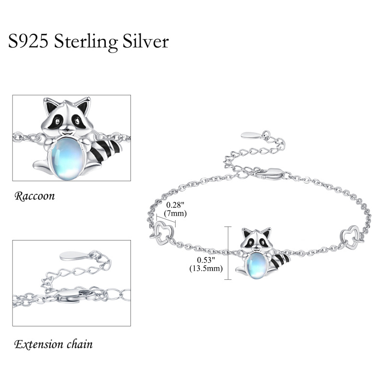 Sterling Silver Circular Shaped Moonstone Raccoon Charm Bracelet-5