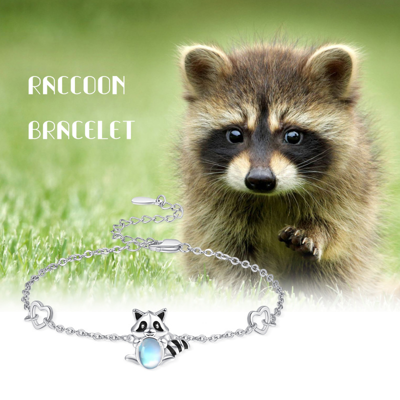 Sterling Silver Circular Shaped Moonstone Raccoon Charm Bracelet-6