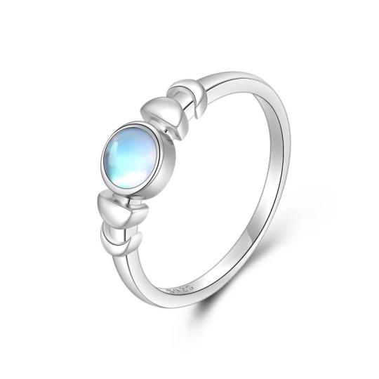 Anello in argento sterling con pietra di luna a forma circolare