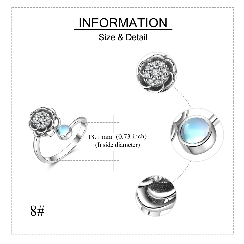 Sterling Silver Round Shaped Moonstone Rose Spinner Ring-5