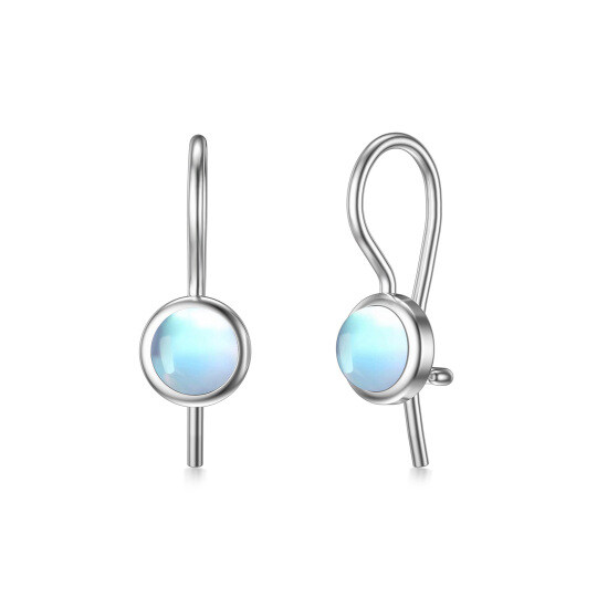 Sterling Silver Circular Shaped Moonstone Round Hoop Earrings