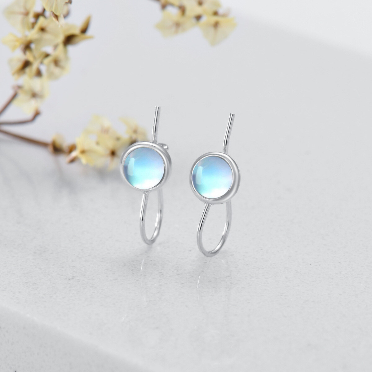 Boucles d'oreilles en argent sterling avec pierres de lune de forme circulaire-3