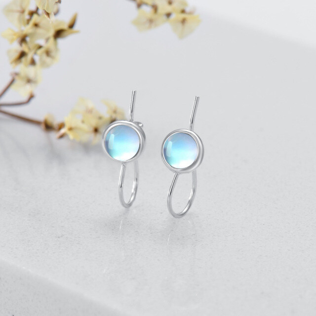 Sterling Silver Circular Shaped Moonstone Round Hoop Earrings-3