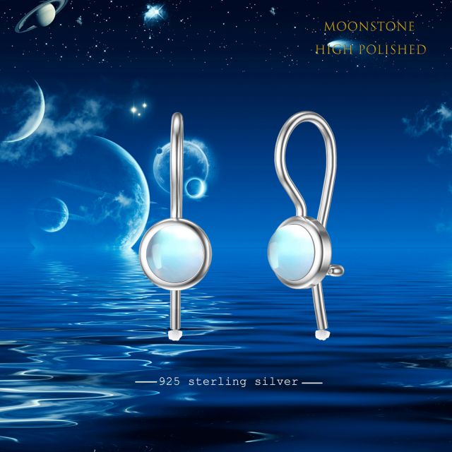 Sterling Silver Circular Shaped Moonstone Round Hoop Earrings-5