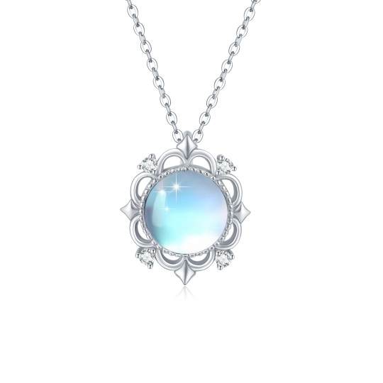 Sterling Silver Circular Shaped Moonstone Round Pendant Necklace for Her