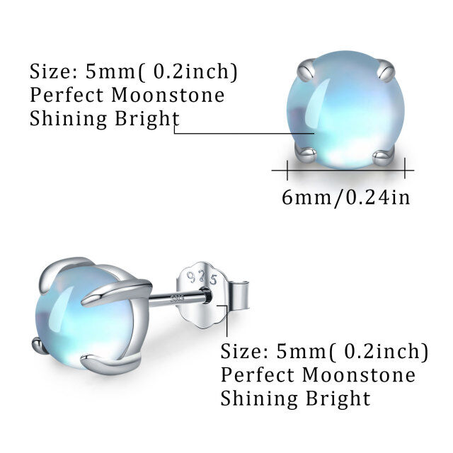 Sterling Silber kreisförmig Mondstein Runde Ohrstecker Ohrringe-5