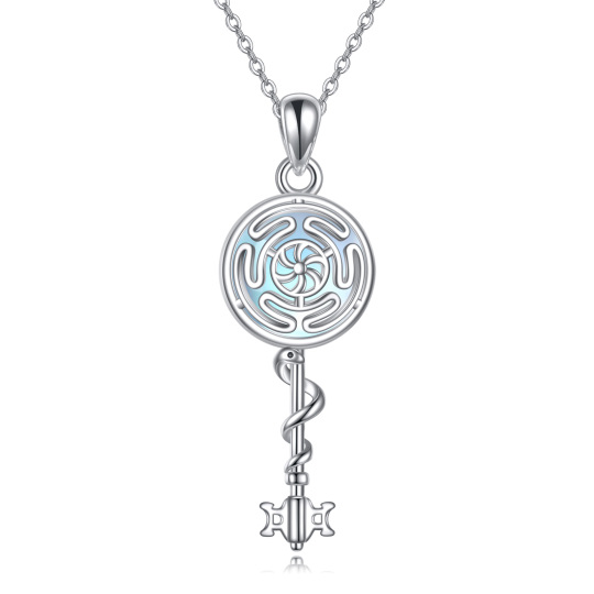 Collana con ciondolo a forma di cerchio in pietra lunare e chiave in argento sterling