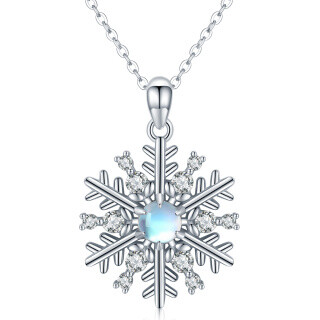 Sterling Silver Circular Shaped Moonstone & Cubic Zirconia Snowflake Pendant Necklace-25