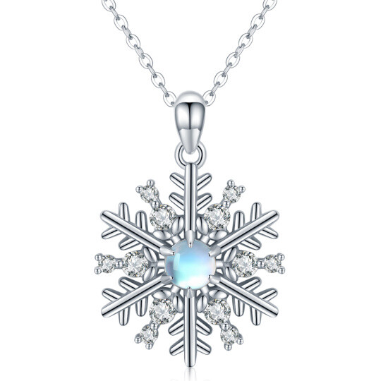 Collana con ciondolo a forma di fiocco di neve in pietra lunare e zirconi in argento sterling.