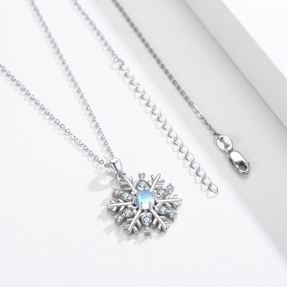 Sterling Silver Circular Shaped Moonstone & Cubic Zirconia Snowflake Pendant Necklace-5