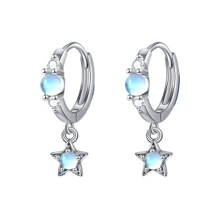 Sterling Silver Circular Shaped Moonstone Star Drop Earrings-4