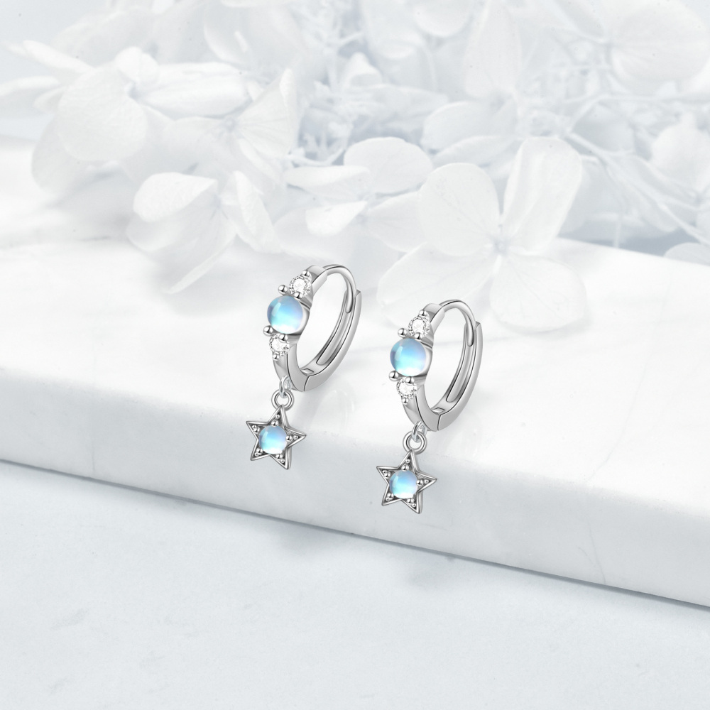 Sterling Silver Circular Shaped Moonstone Star Drop Earrings-3