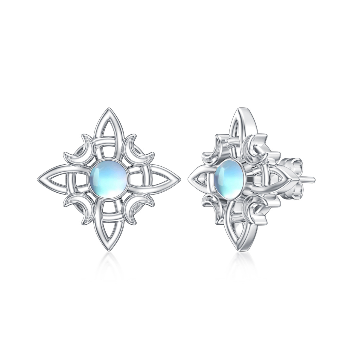 Boucles d'oreilles en argent sterling avec étoile et nœud de sorcière en pierre de lune de-1