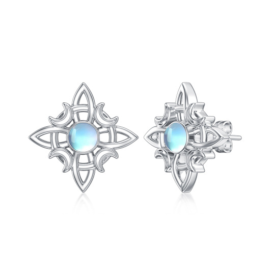 Sterling Silver Circular Shaped Moonstone Star & Witch Knot Stud Earrings