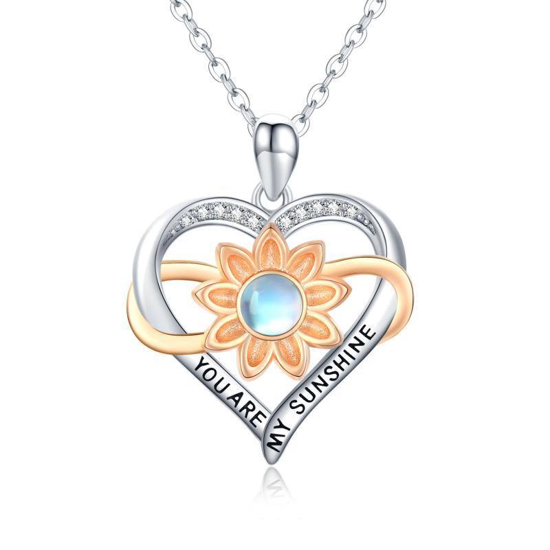 Collier en argent sterling avec pendentif en forme de cœur et de tournesol en pierre de lu-1